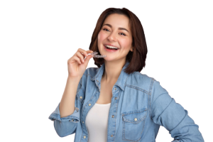 Pakistani actress Hania Amir showing her ClearPath aligners