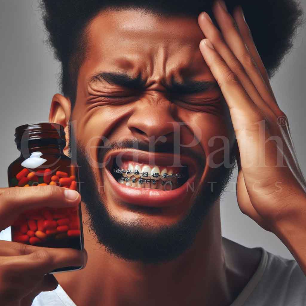 A guy is about to take a painkiller after facing sever pain due to braces.