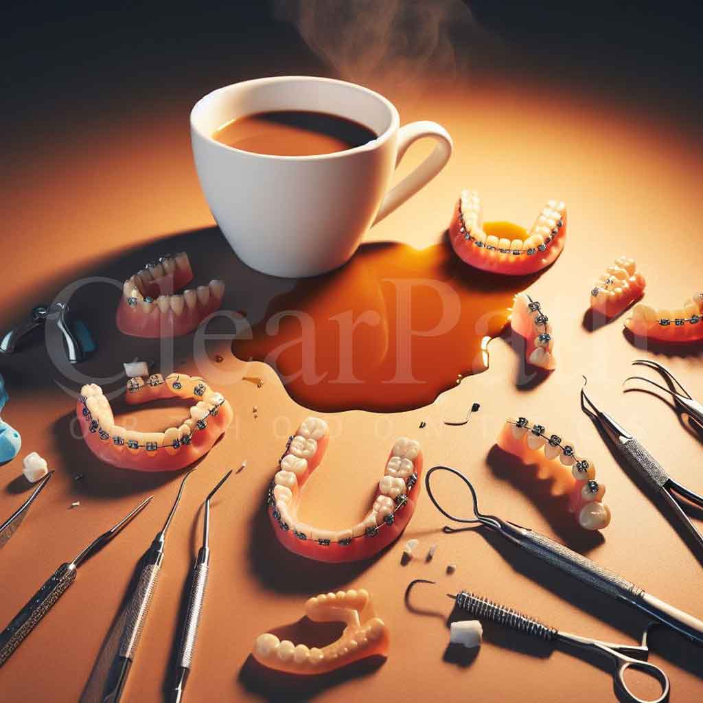 All the different types of braces alongside a cup of hot coffee