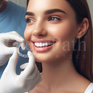 An image of an orthodontist applying Clear aligner