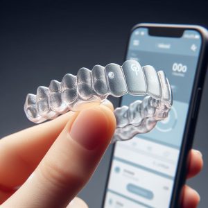 Clear aligners/invisible braces treatment being monitored via app