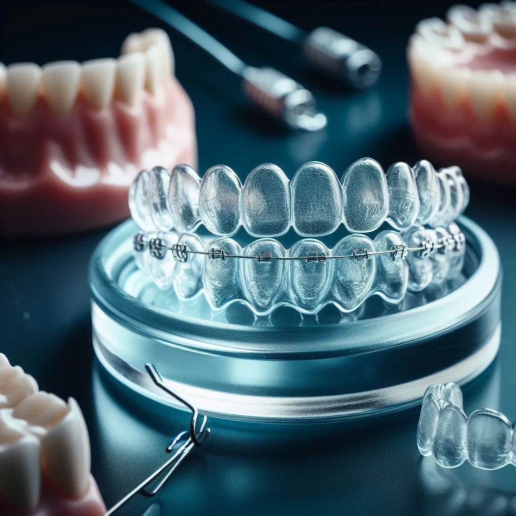 A visual representation of clear, plastic retainers (the ideal next step after braces treatment).
