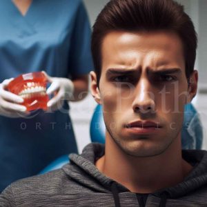 A patient worried about his overlapping teeth