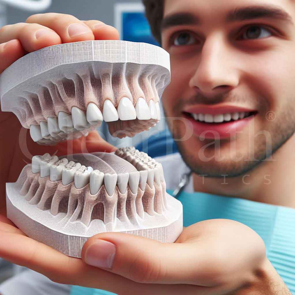An image of an orthodontist showing the scale of overcrowding using a 3d model