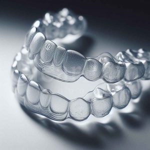 Clear aligners trays placed in their protective casing