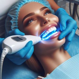 A patient getting their teeth whitened through laser teeth whitening